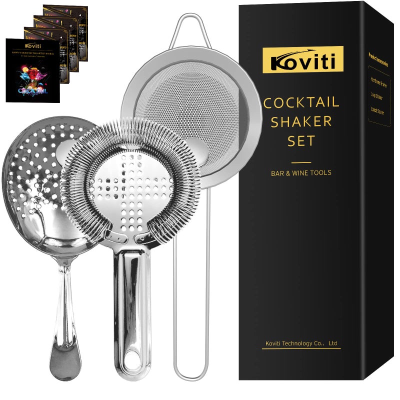 Koviti Cocktail Strainer-Stainless Steel Bar Tools Bartender Cocktail Strainer Set:Hawthorne Strainer Julep Strainer and Conical Fine Mesh Strainer - Image 1